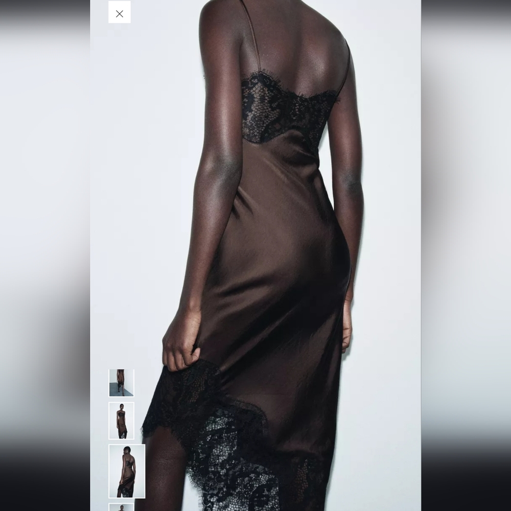 Zara Chocolate Asymmetrical Dress with Lace - Picture 3 of 10